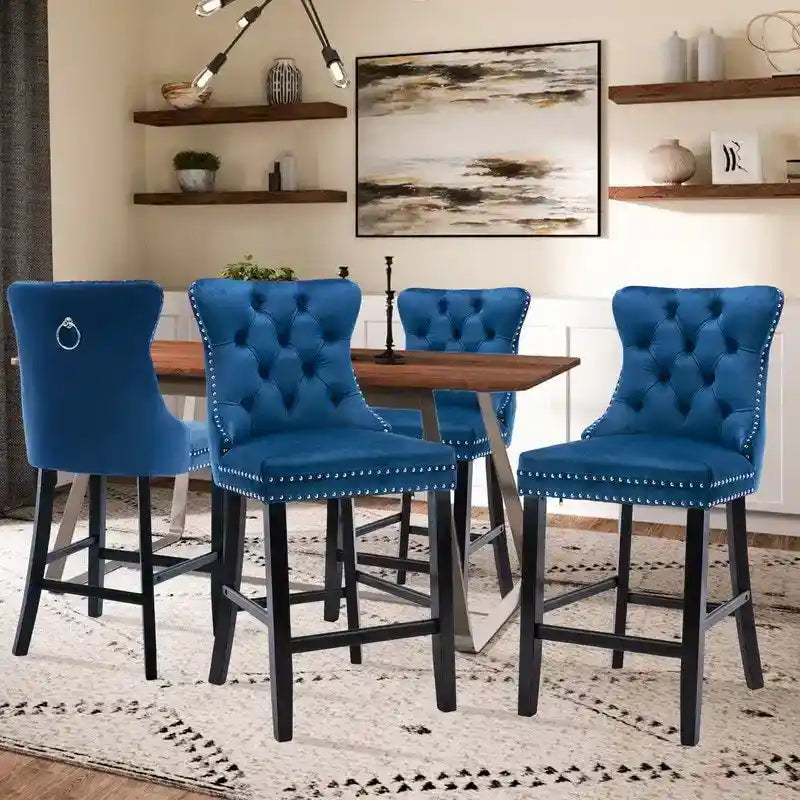 Contemporary Velvet Upholstered Counter Bar Stools Set of 6