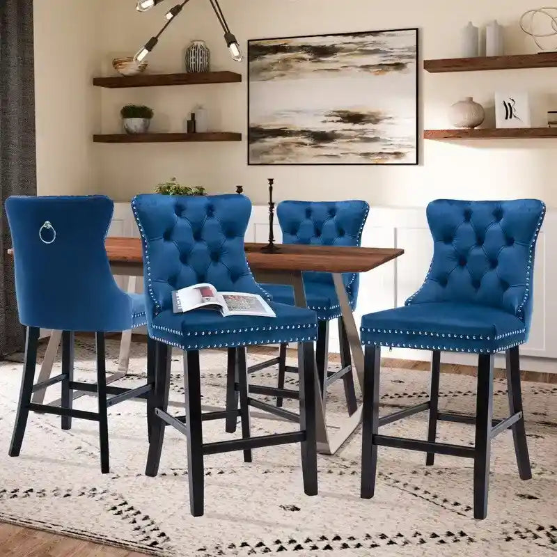Contemporary Velvet Upholstered Counter Bar Stools Set of 6