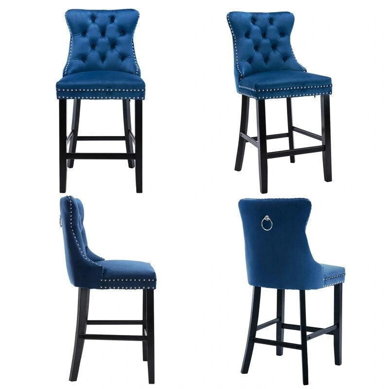 Contemporary Velvet Upholstered Counter Bar Stools Set of 6