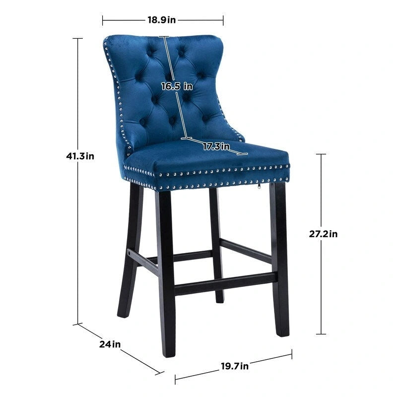 Contemporary Velvet Upholstered Counter Bar Stools Set of 6