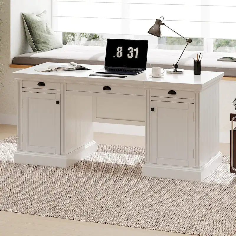 Modern Executive Desk,Computer Desk with 2 Storage Cabinet and 3 Drawers