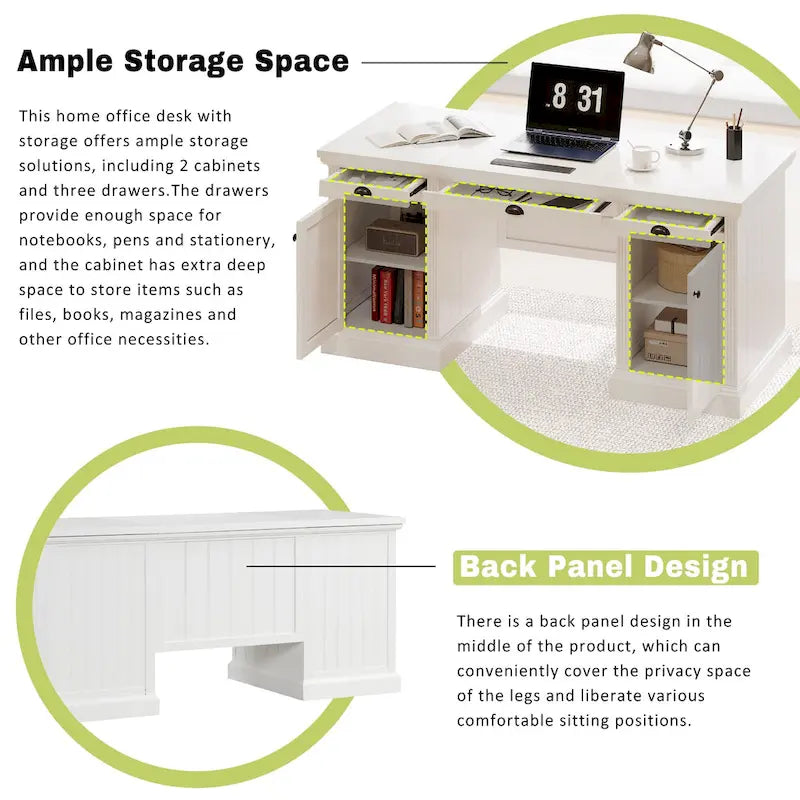 Modern Executive Desk,Computer Desk with 2 Storage Cabinet and 3 Drawers