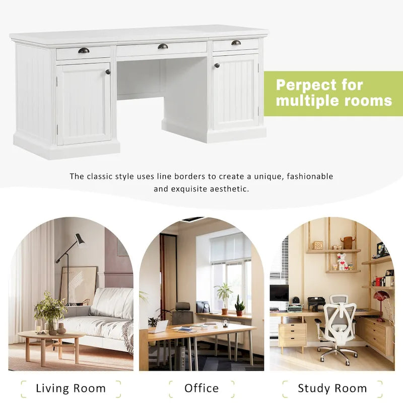 Modern Executive Desk,Computer Desk with 2 Storage Cabinet and 3 Drawers