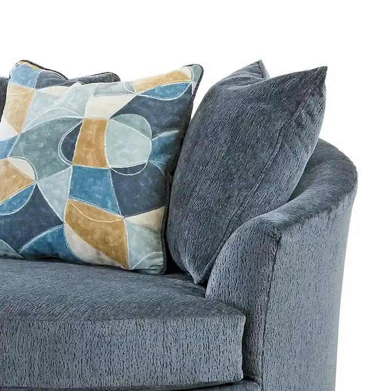 Maxo Accent Oversize Chair, 56 Inch, 360 Swivel, 3 Throw Pillows, Blue