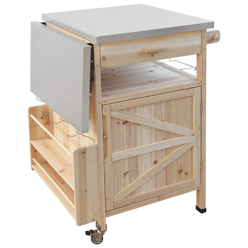 40.5 Outdoor Grill Cart with Stainless Steel Top, Drop Leaf, One Drawer, Towel Rack, Rolling Kitchen Cart with Lockable Wheels