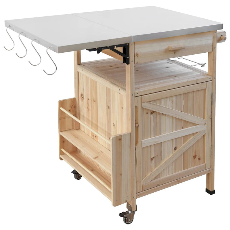 40.5 Outdoor Grill Cart with Stainless Steel Top, Drop Leaf, One Drawer, Towel Rack, Rolling Kitchen Cart with Lockable Wheels