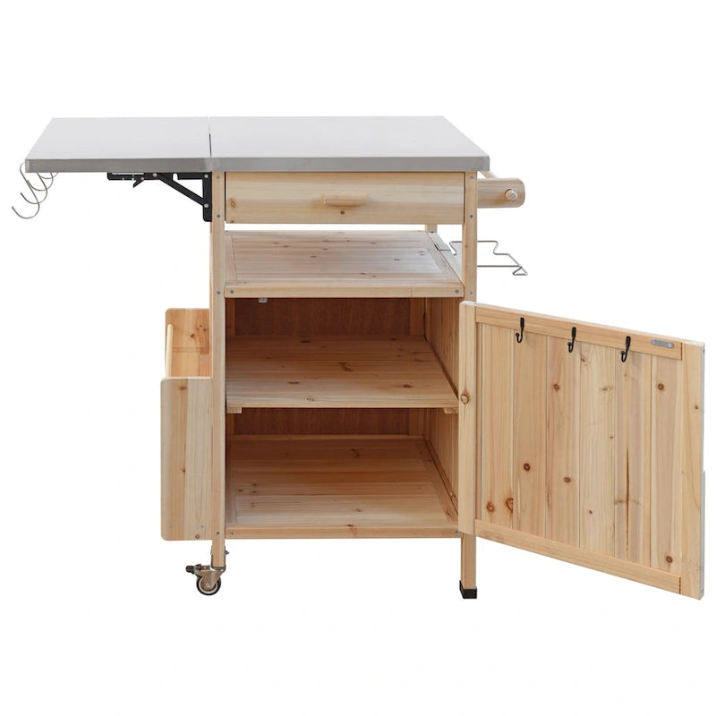 40.5 Outdoor Grill Cart with Stainless Steel Top, Drop Leaf, One Drawer, Towel Rack, Rolling Kitchen Cart with Lockable Wheels