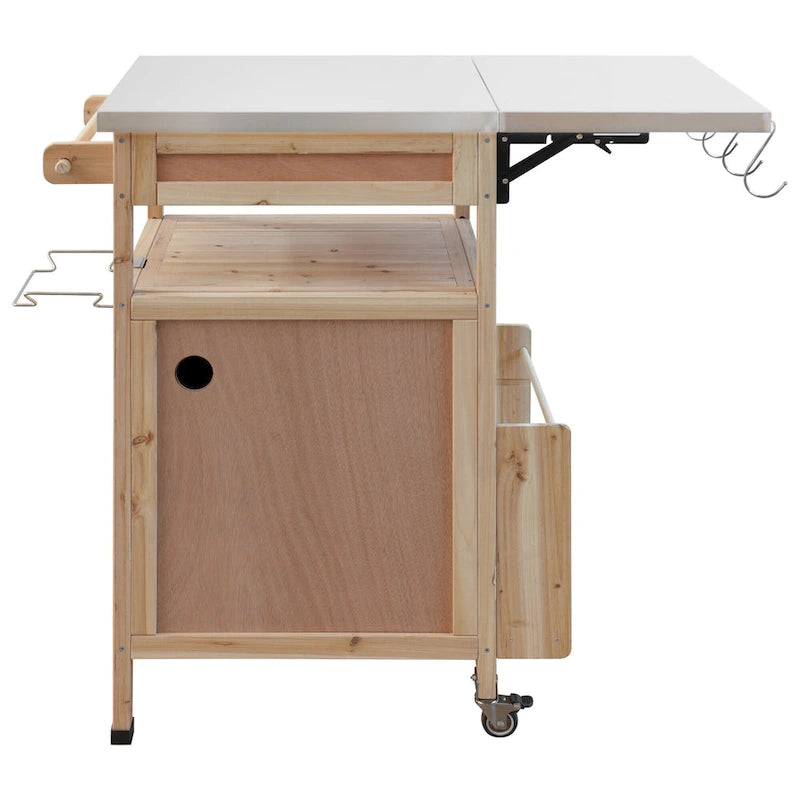 40.5 Outdoor Grill Cart with Stainless Steel Top, Drop Leaf, One Drawer, Towel Rack, Rolling Kitchen Cart with Lockable Wheels