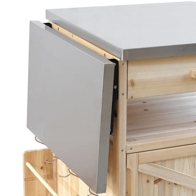 40.5 Outdoor Grill Cart with Stainless Steel Top, Drop Leaf, One Drawer, Towel Rack, Rolling Kitchen Cart with Lockable Wheels