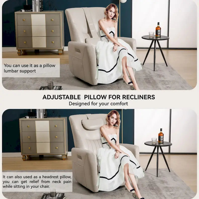 Leatheraire Swivel and Rocker Power Recliner Chair, Modern Single Recliner w/Lumbar & Neck Support Pillow, USB and Type-C Ports