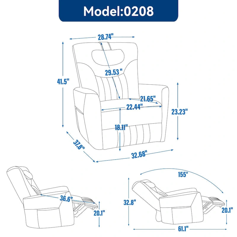 Leatheraire Swivel and Rocker Power Recliner Chair, Modern Single Recliner w/Lumbar & Neck Support Pillow, USB and Type-C Ports