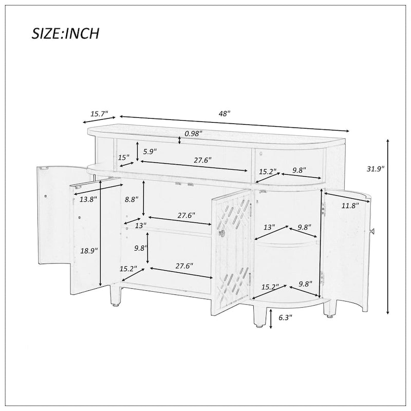 Curved Design Storage Cabinet made of Fraxinus Mandschuric Solid Wood