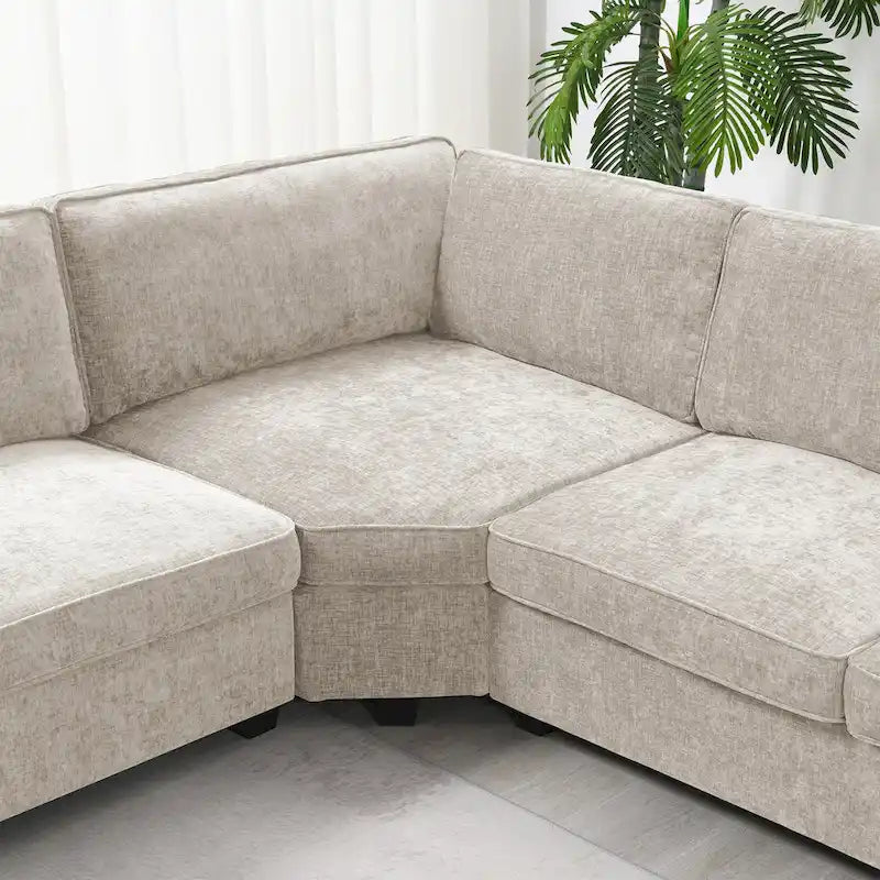 U Shaped Sectional Sofa, Chenille Corner Couch Set with Cup Holders