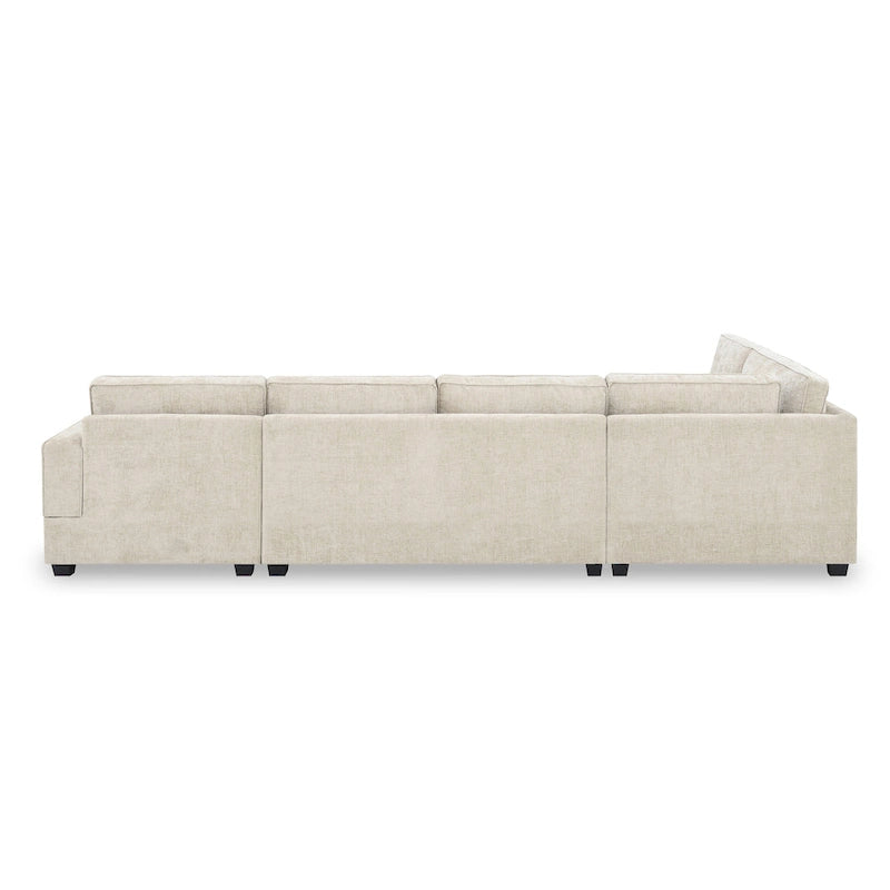 U Shaped Sectional Sofa, Chenille Corner Couch Set with Cup Holders