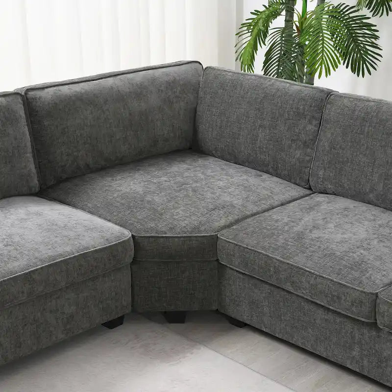 U Shaped Sectional Sofa, Chenille Corner Couch Set with Cup Holders