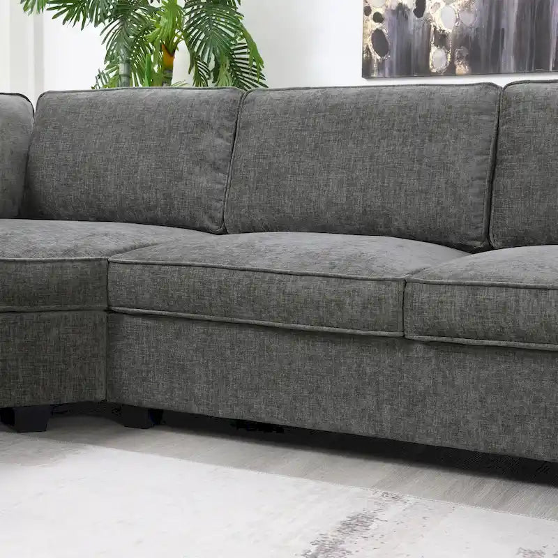 U Shaped Sectional Sofa, Chenille Corner Couch Set with Cup Holders