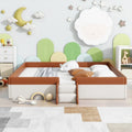 Kids Floor Bed with Fence, PU Upholstered Daybed Frame, Wood Slat Panel Bed w/ Small Stairs for Kids Girls Boys