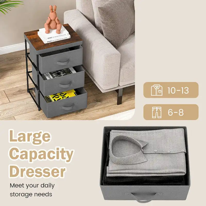 Gymax 2PCS 3 Drawers Dresser Fabric Storage Tower Organizer Unit Tall