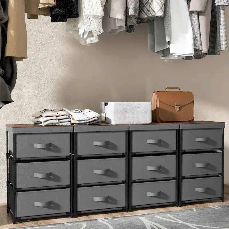 Gymax 2PCS 3 Drawers Dresser Fabric Storage Tower Organizer Unit Tall