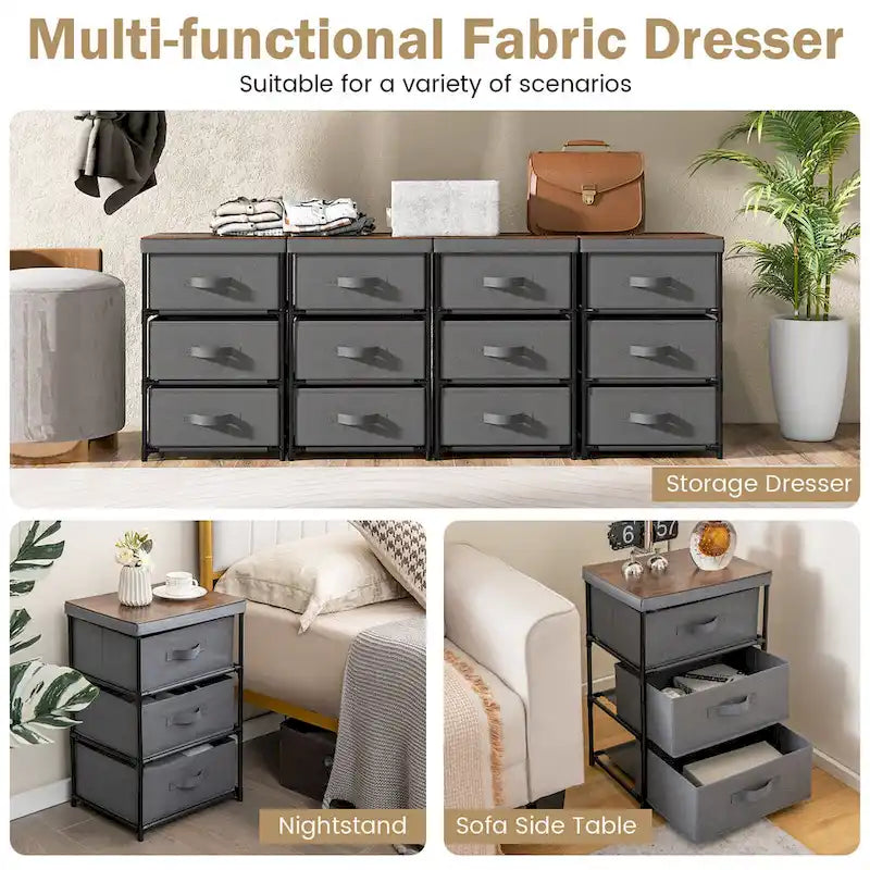 Gymax 2PCS 3 Drawers Dresser Fabric Storage Tower Organizer Unit Tall