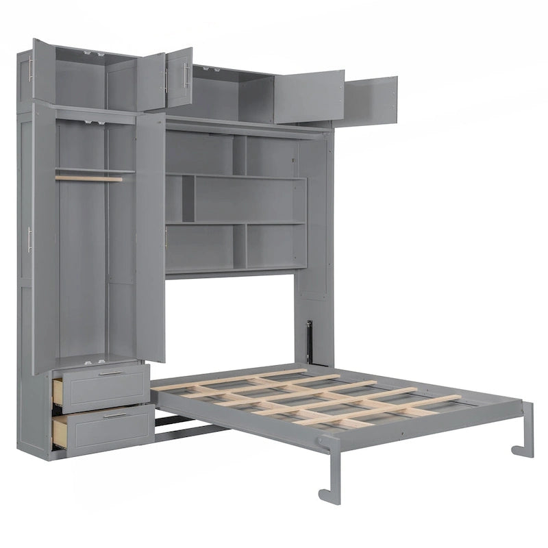 Versatile Queen Size Murphy Bed with Integrated Storage and Foldable Design for Space Optimization