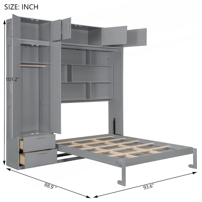 Versatile Queen Size Murphy Bed with Integrated Storage and Foldable Design for Space Optimization