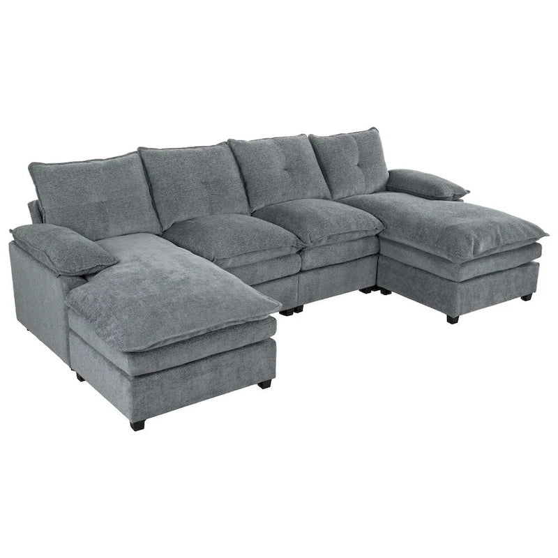 Modern Chenille U-shaped Sectional Sofa with Adjustable Armrest Pillows for Living Room