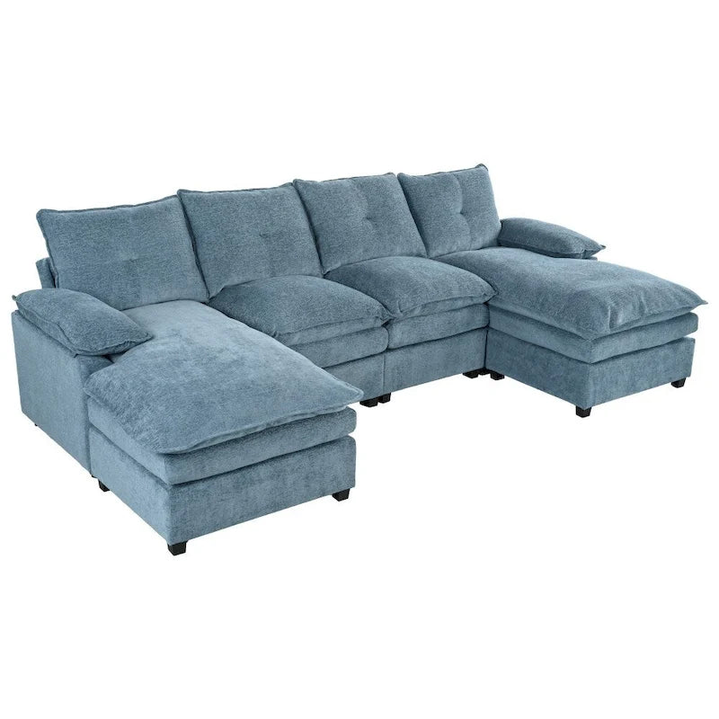 Modern Chenille U-shaped Sectional Sofa with Adjustable Armrest Pillows for Living Room