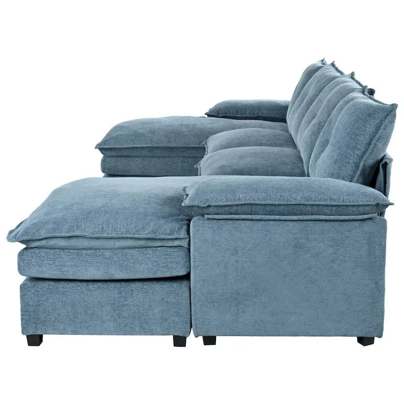 Modern Chenille U-shaped Sectional Sofa with Adjustable Armrest Pillows for Living Room