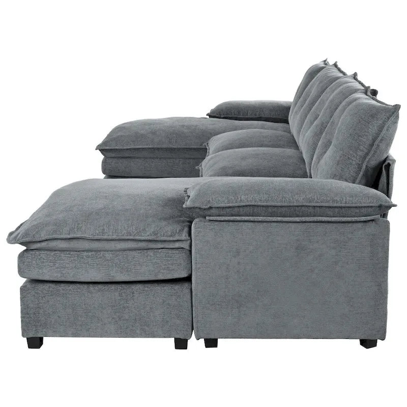 Modern Chenille U-shaped Sectional Sofa with Adjustable Armrest Pillows for Living Room