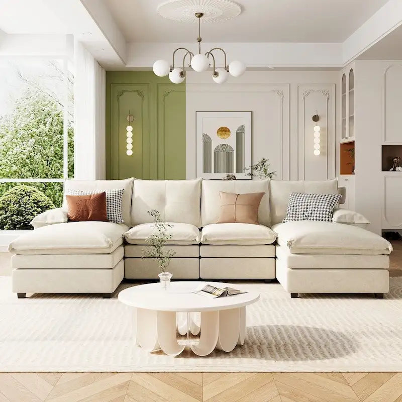 Modern Chenille U-shaped Sectional Sofa with Adjustable Armrest Pillows for Living Room