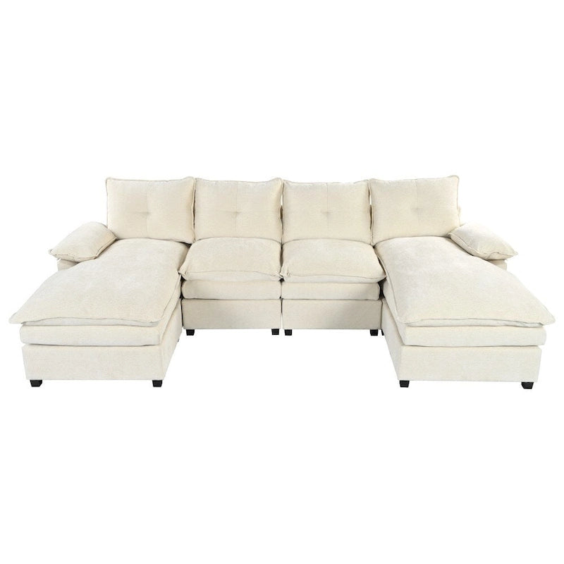 Modern Chenille U-shaped Sectional Sofa with Adjustable Armrest Pillows for Living Room