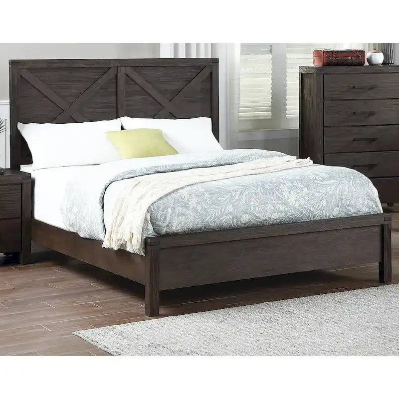 Rustic Contemporary Espresso 1pc Queen Size Bed Wooden X-Design HB Unique Look Bedroom Furniture