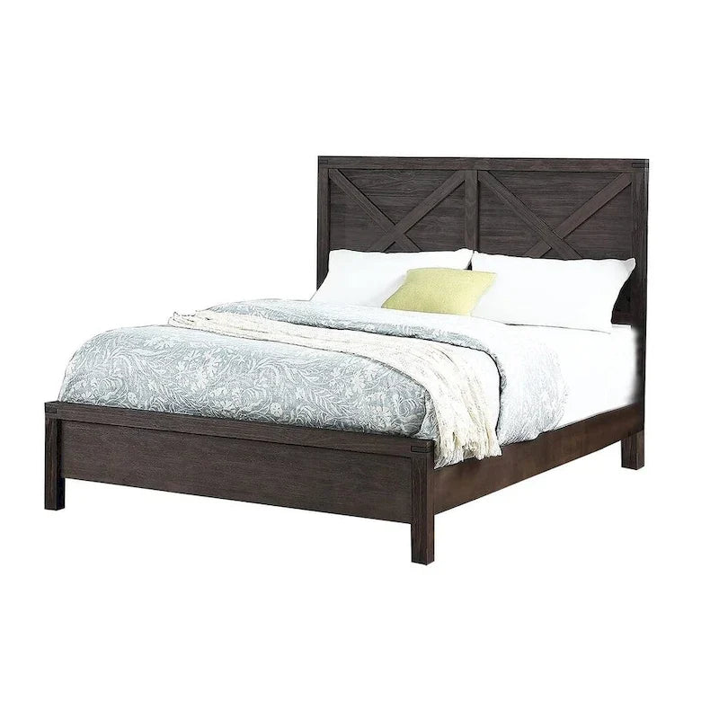 Rustic Contemporary Espresso 1pc Queen Size Bed Wooden X-Design HB Unique Look Bedroom Furniture