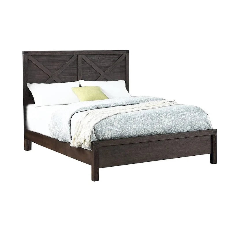 Rustic Contemporary Espresso 1pc Queen Size Bed Wooden X-Design HB Unique Look Bedroom Furniture