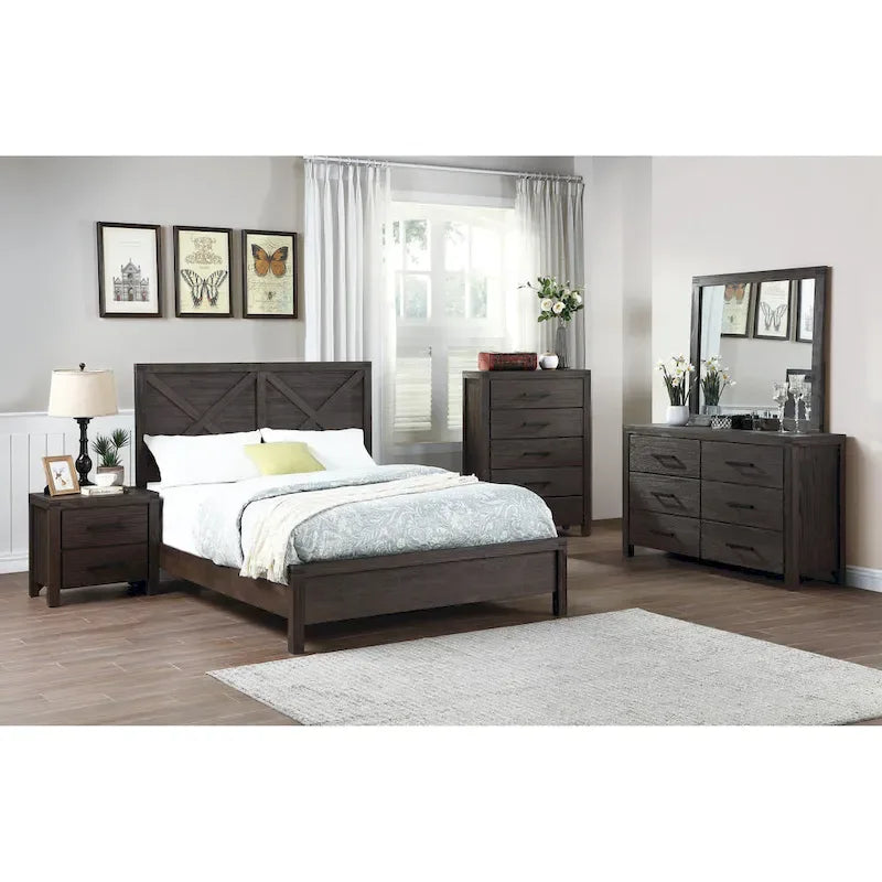 Rustic Contemporary Espresso 1pc Queen Size Bed Wooden X-Design HB Unique Look Bedroom Furniture