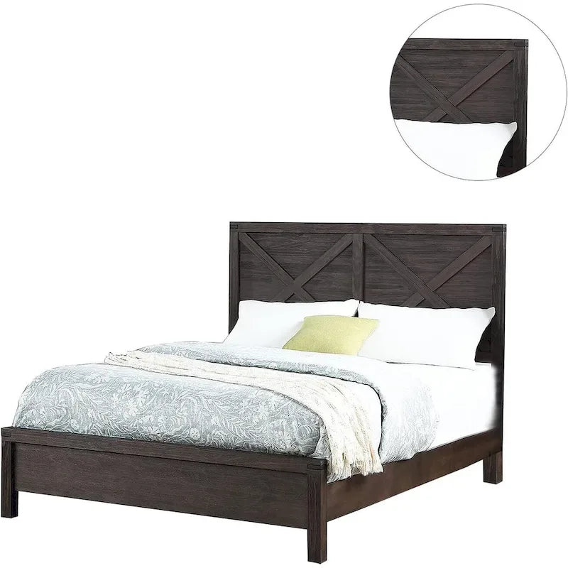 Rustic Contemporary Espresso 1pc Queen Size Bed Wooden X-Design HB Unique Look Bedroom Furniture
