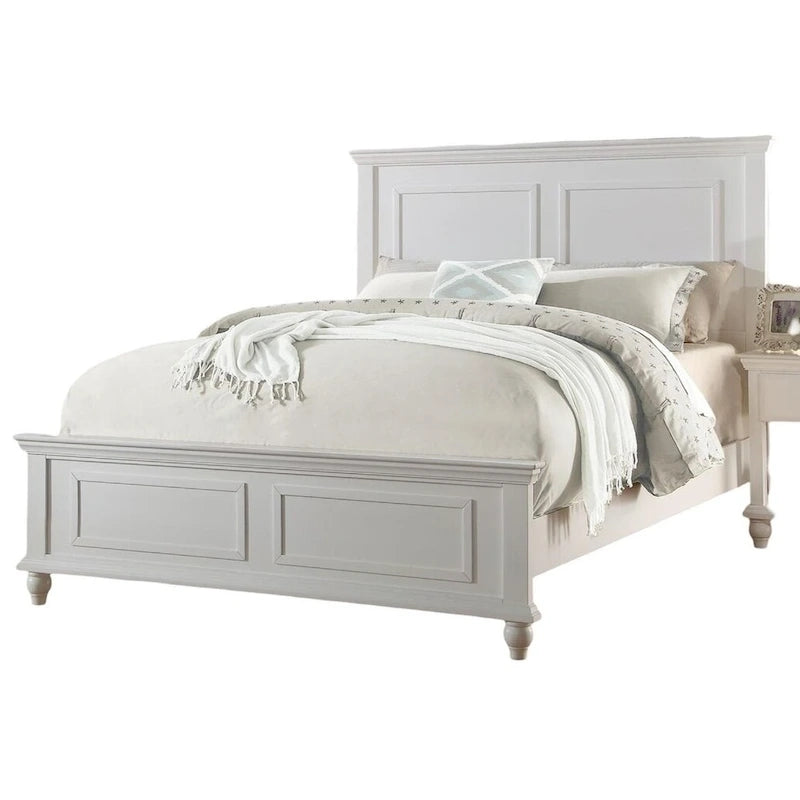 White Color Eastern King Size Bed Bedroom Furniture High Panel Headboard Footboard Plywood 1pc Bedframe
