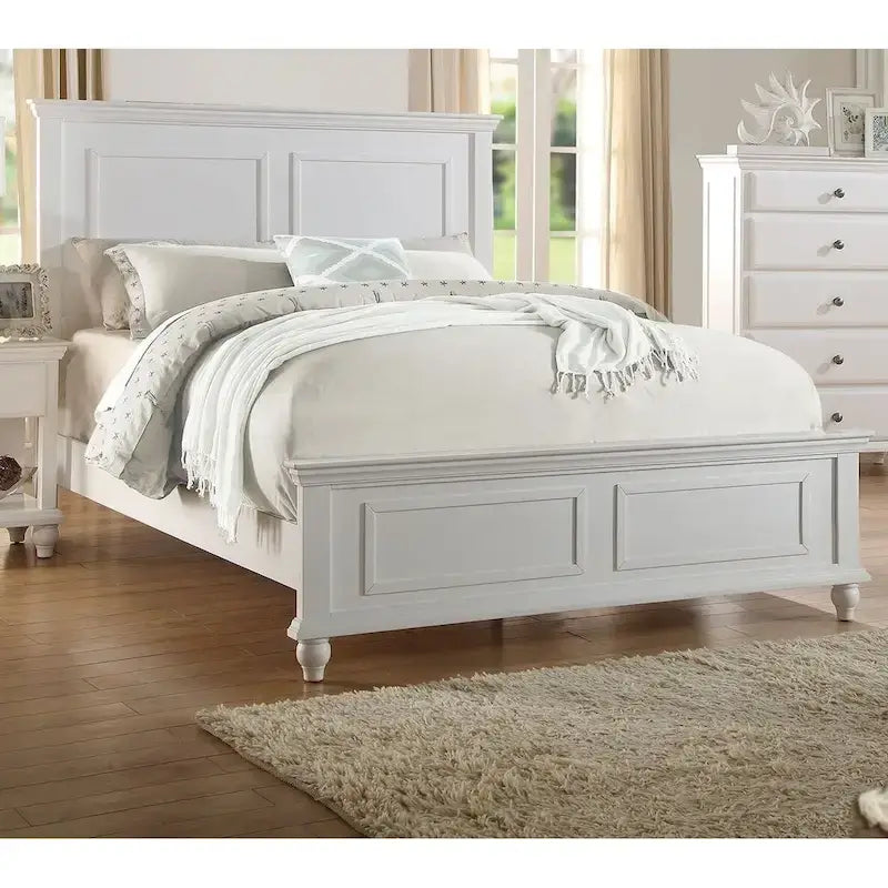 White Color Eastern King Size Bed Bedroom Furniture High Panel Headboard Footboard Plywood 1pc Bedframe