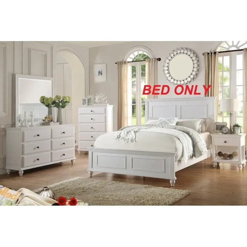 White Color Eastern King Size Bed Bedroom Furniture High Panel Headboard Footboard Plywood 1pc Bedframe