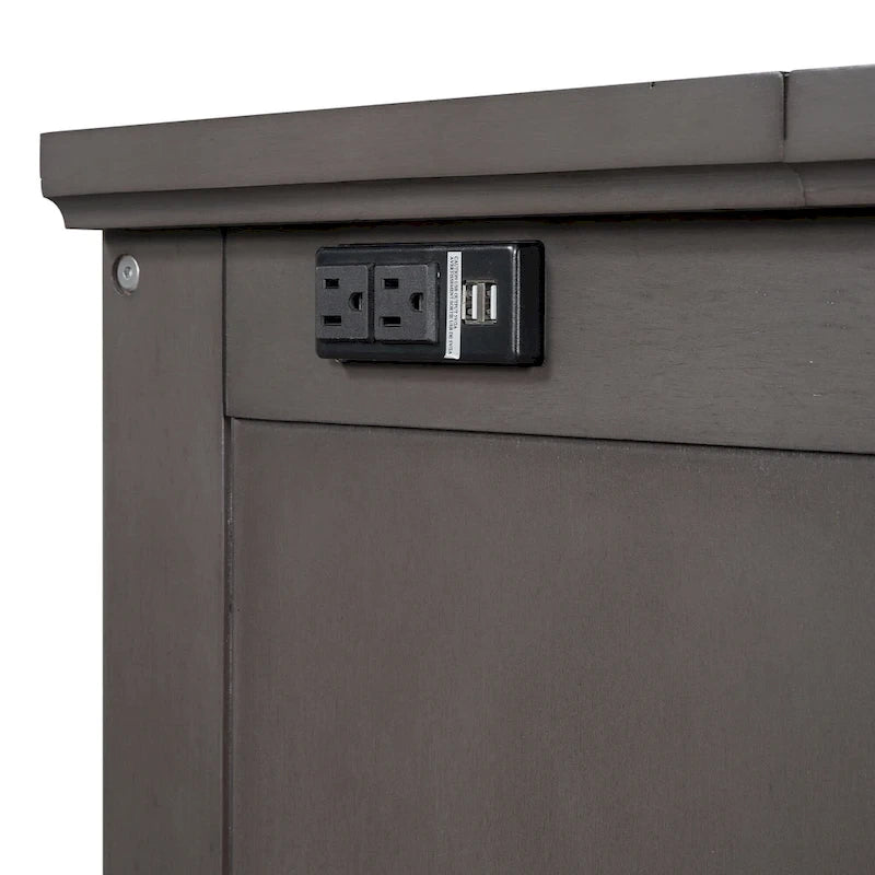 Solid Pine Wood Murphy Bed Chest Cube Cabinet Bed with Charging Station and Large Storage Drawer