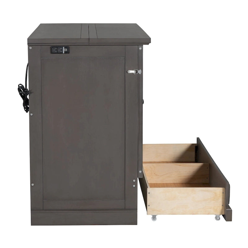 Solid Pine Wood Murphy Bed Chest Cube Cabinet Bed with Charging Station and Large Storage Drawer