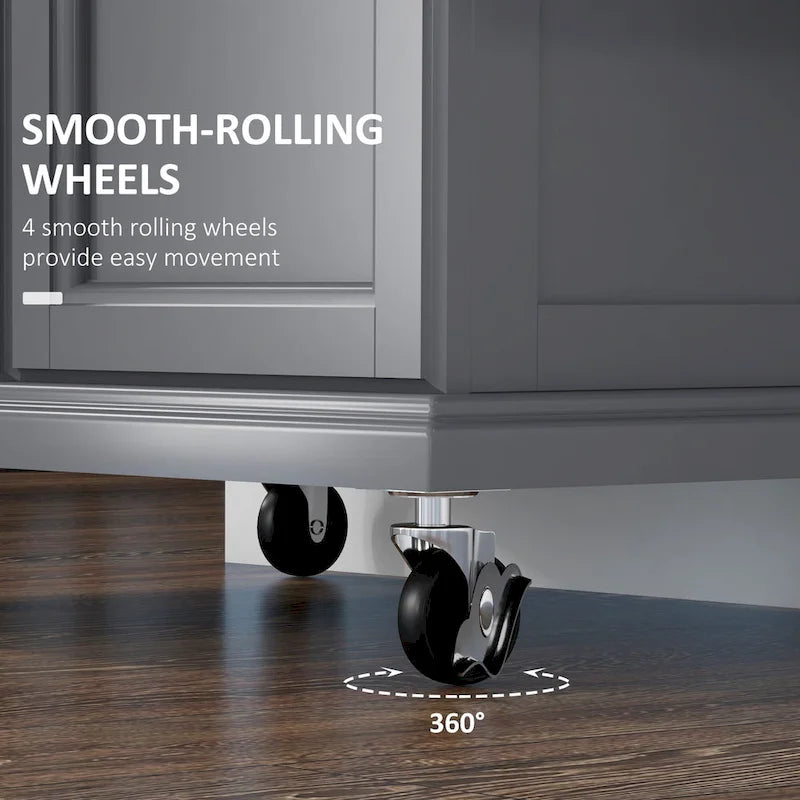 Kitchen Island on Wheels, Rolling Kitchen Cart with Stainless Steel Countertop, Drawer, Towel Rack and Spice Rack
