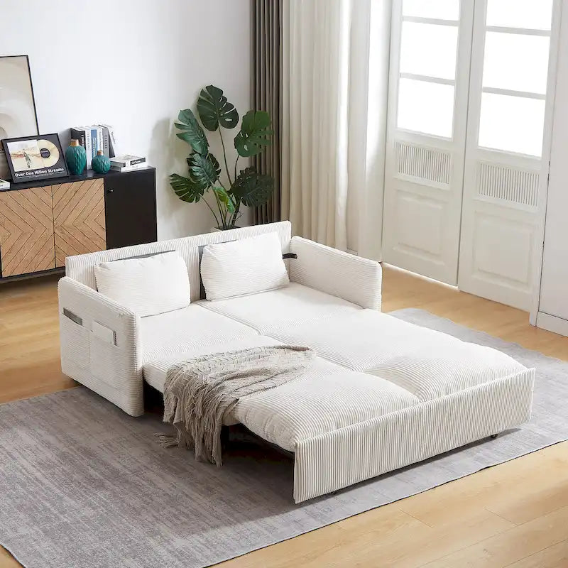 64.5 Loveseat Sofa with Pullout Bed,Corduroy Convertible Sleeper Sofa