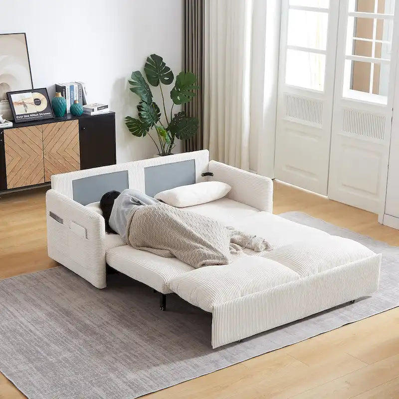 64.5 Loveseat Sofa with Pullout Bed,Corduroy Convertible Sleeper Sofa
