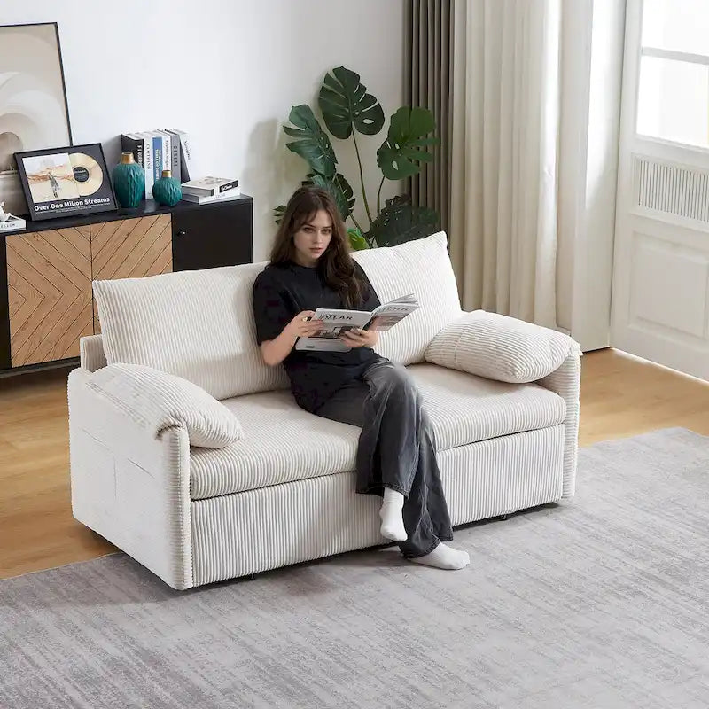 64.5 Loveseat Sofa with Pullout Bed,Corduroy Convertible Sleeper Sofa