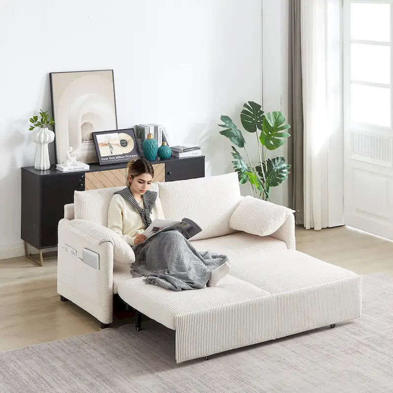 64.5 Loveseat Sofa with Pullout Bed,Corduroy Convertible Sleeper Sofa