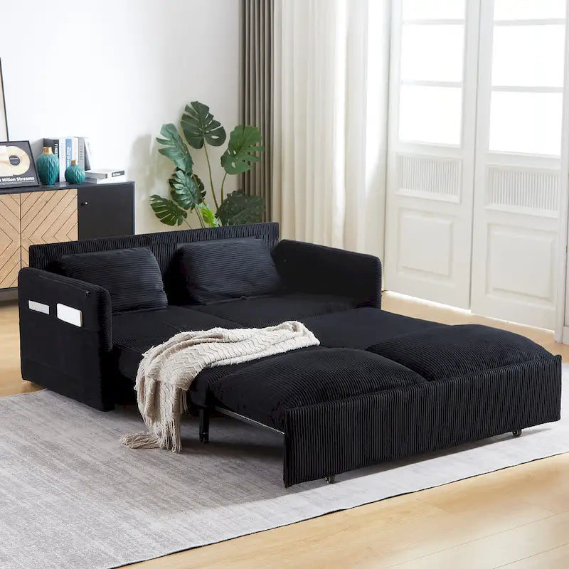 64.5 Loveseat Sofa with Pullout Bed,Corduroy Convertible Sleeper Sofa