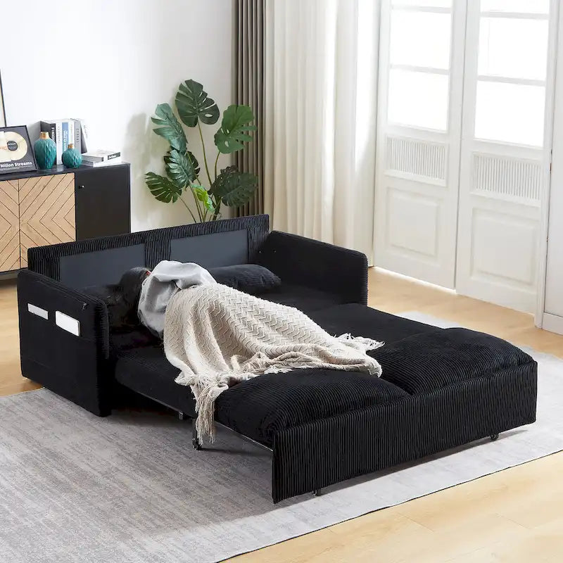 64.5 Loveseat Sofa with Pullout Bed,Corduroy Convertible Sleeper Sofa