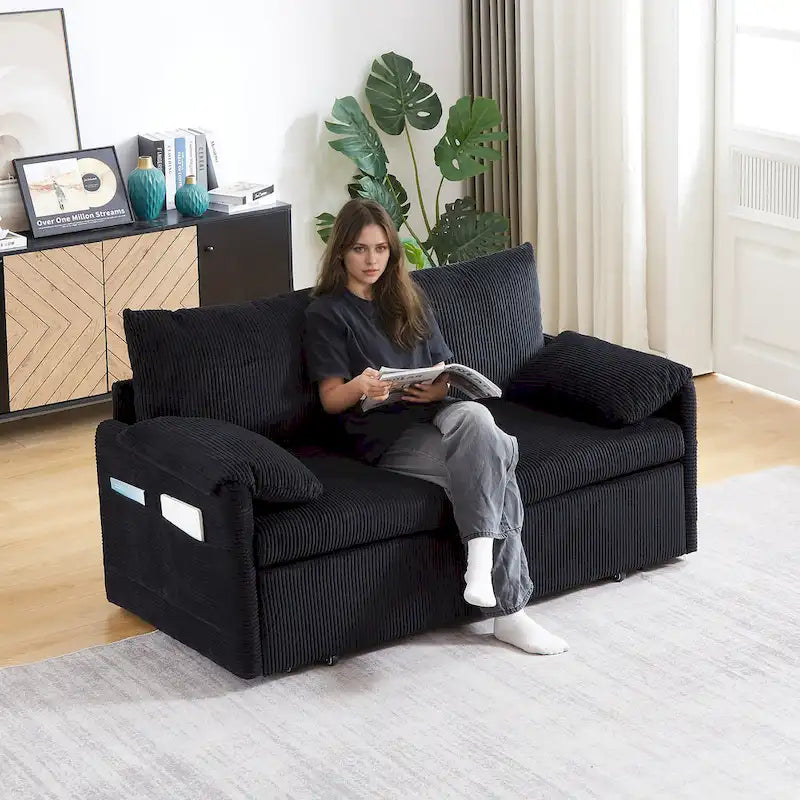 64.5 Loveseat Sofa with Pullout Bed,Corduroy Convertible Sleeper Sofa